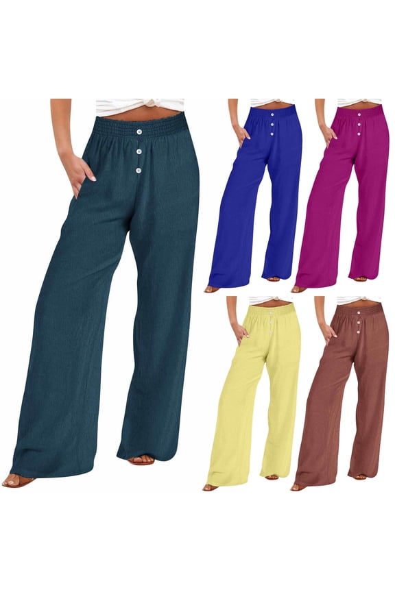 Button Decorated Wide Leg Trousers, Women's Fashionable Solid Color Loose Fit Pants, Casual Palazzo Trousers for Work Office, Business Casual Gifts for Women | CSEONE,Brown XL