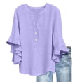 thumbnail image 1 of Button Detail 3/4 Tiered Ruffle Bell Sleeve Cotton Linen Loose Blouse for Women Spring Summer Casual Solid Tops for Everyday Wear S-3XL Plus Size, 1 of 9