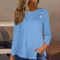 thumbnail image 1 of Button Detail Curvy Hem T-shirt, 3/4 Sleeve Round Neck Casual Top, Women's Clothing, 1 of 5