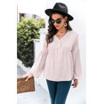 thumbnail image 1 of Button Detail V Neck Bishop Sleeve Solid Color Blouse for Women, 1 of 3