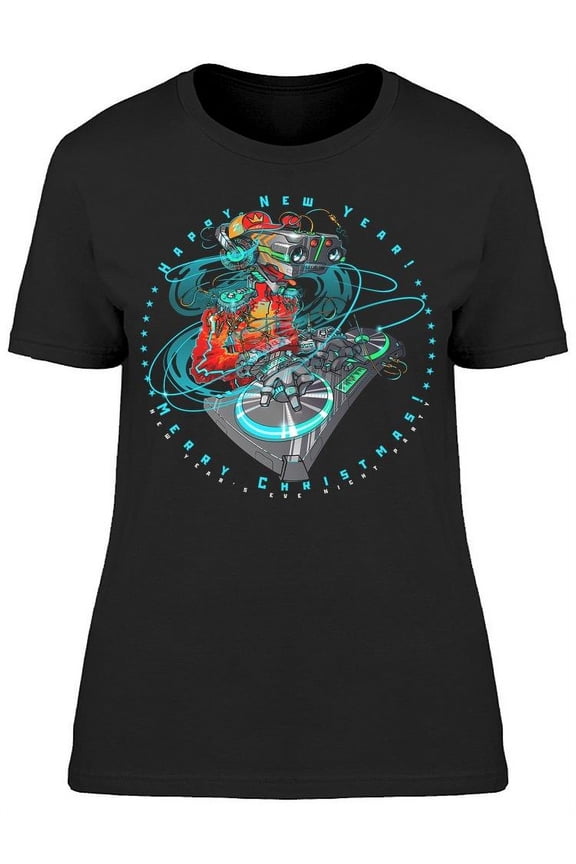 Button. Dj Robot T-Shirt Women -Image by Shutterstock, Female Large
