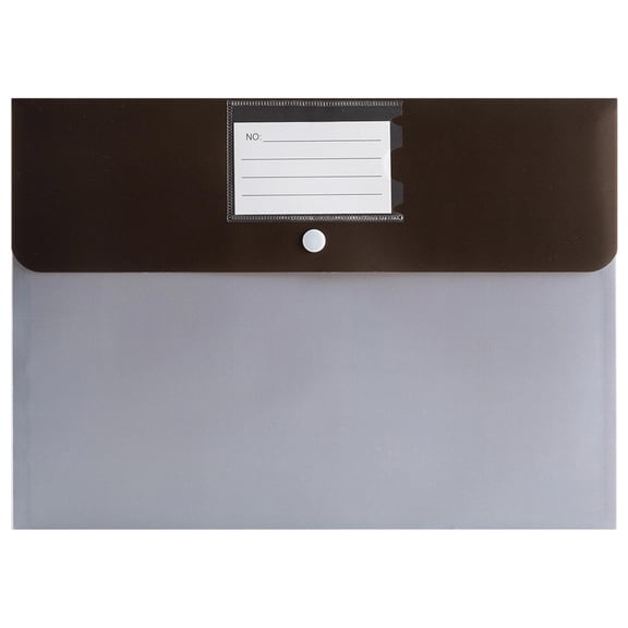 Button Document File Pocket, Plastic Envelopes with Snap Closure, Thick Pp Material for study and Office, Portable Paper Organizer for Homework and Filing, Brown