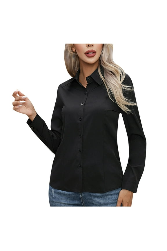 Button Down Business Shirt Dress Shirts for Women Long Sleeve Womens Work Shirts Regular Fit Cotton Dressy Blouses