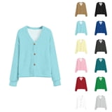Button Down Cardigan Sweater Long Sleeve Open Front Knit Crop Top ...