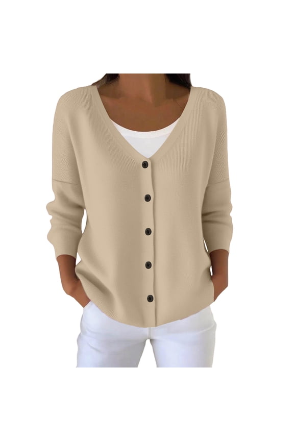 Button Down Cardigan Sweaters for Women Long Sleeve Loose Basic Solid Versatile Knitted Outerwear