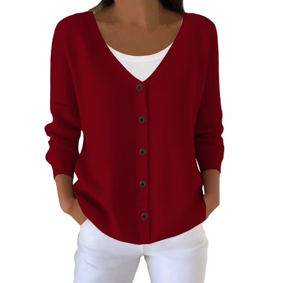 Button Down Cardigan Sweaters for Women Long Sleeve Loose Basic Solid Versatile Knitted Outerwear