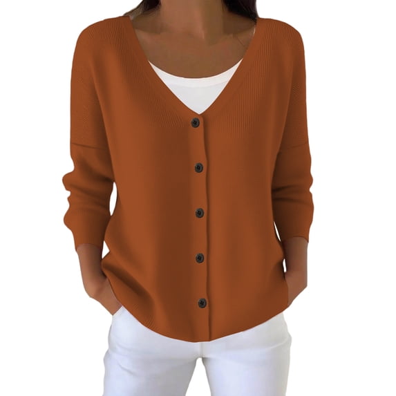 Button Down Cardigan Sweaters for Women Long Sleeve Loose Basic Solid Versatile Knitted Outerwear