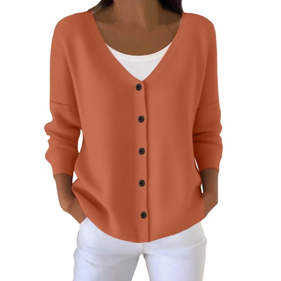 Button Down Cardigan Sweaters for Women Long Sleeve Loose Basic Solid Versatile Knitted Outerwear