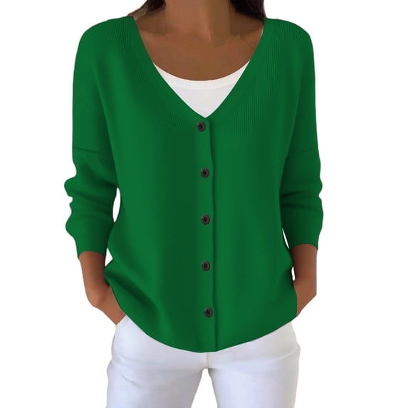 Button Down Cardigan Sweaters for Women Long Sleeve Loose Basic Solid Versatile Knitted Outerwear