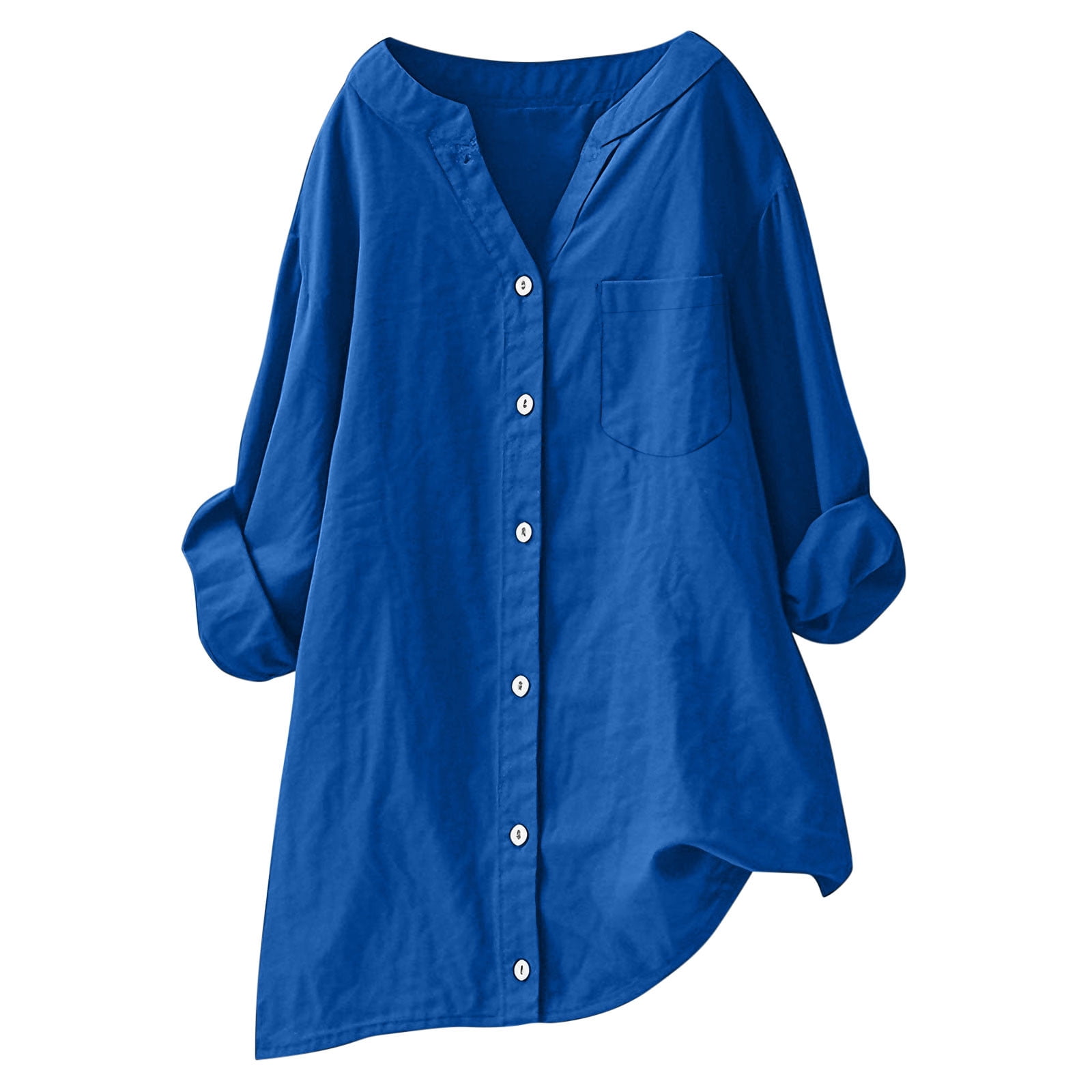 Button Down Cotton Linen Shirt for Women Long Sleeve Dressy Casual ...
