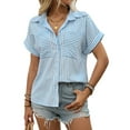 thumbnail image 1 of Button Down Crop Tops for Women Cropped Striped Shirts Dressy Casual Collared Blouses Summer Tee Top Blue M, 1 of 8