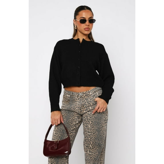 Button Down Cropped Cardigan Sweater (M, DarkGrey)