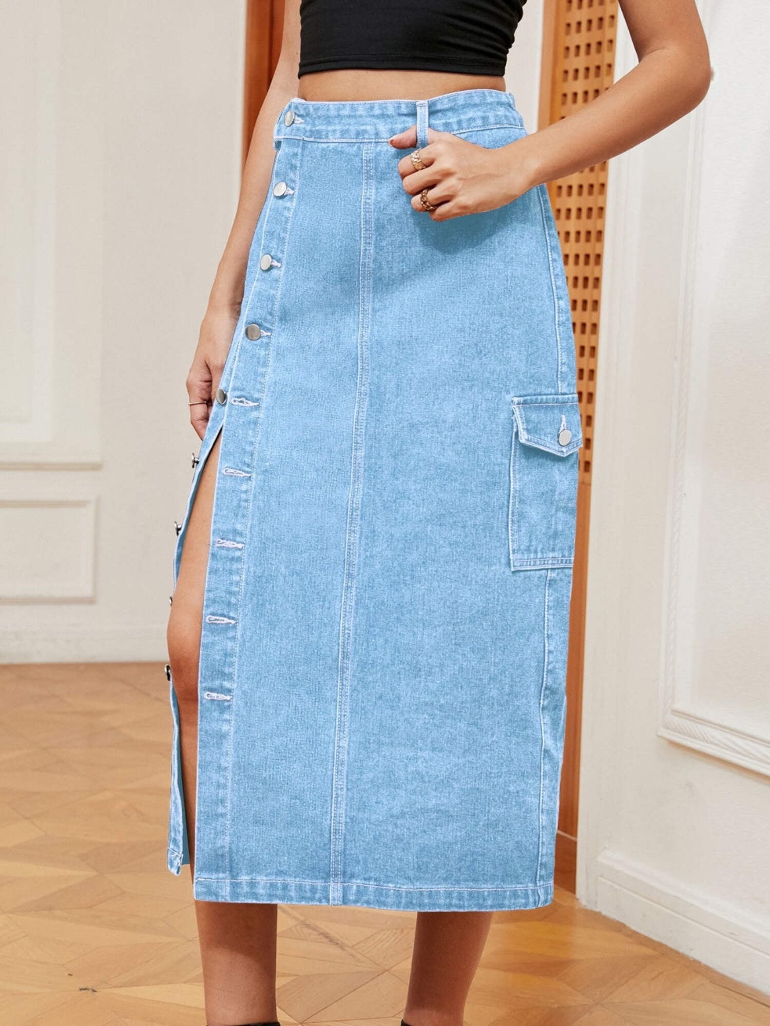 Button Up High Waisted Denim Skirt main image 1