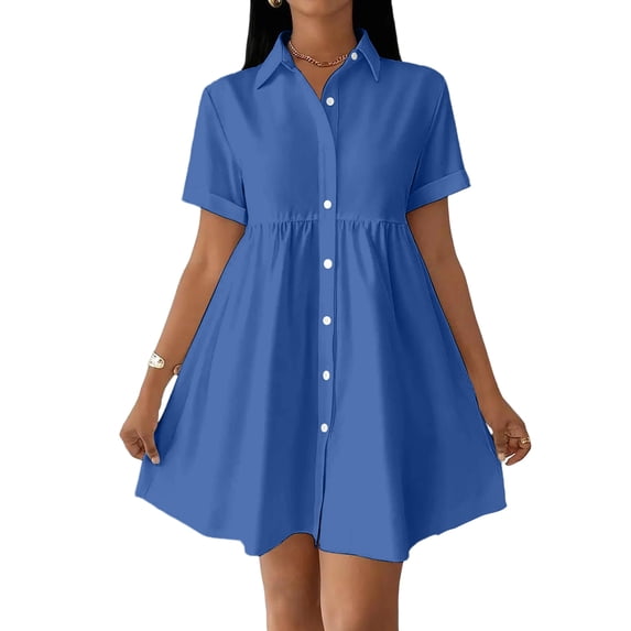 Button Down Dress for Women Casual Summer Short Sleeve A Line Shirt Dresses Loose Knee Length Collared Dress, 2XL