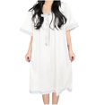 thumbnail image 1 of Button Down Dress for Women Women Soft Cotton Short Sleeve Sleep Dress Casual Gowns Sleepwear White L, 1 of 6