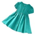 thumbnail image 1 of Button Down Dresses Girls Summer Casual Short Sleeve Cotton Swing Dress with Pocket Crew Neck Basic Toddler Girl Clothes Green 2 Years, 1 of 7