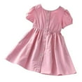 thumbnail image 1 of Button Down Dresses Girls Summer Casual Short Sleeve Cotton Swing Dress with Pocket Crew Neck Basic Toddler Girl Clothes Pink 4 Years, 1 of 6