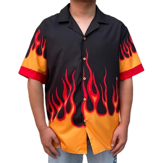 Button Down Flame Shirt for Men Women Oversized Short Sleeve T-Shirt