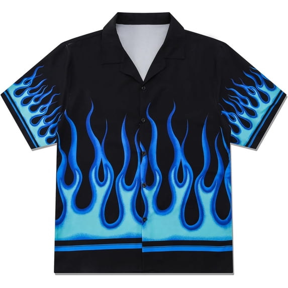Button Down Flame Shirt for Men Women Oversized Short Sleeve T-Shirt