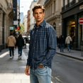 thumbnail image 1 of Button Down Flannel Shirt for Men Long Sleeve Plaid Casual Checkered Top Workwear Out Autumn Winter Soft Breathable Style Royal Blue M, 1 of 7