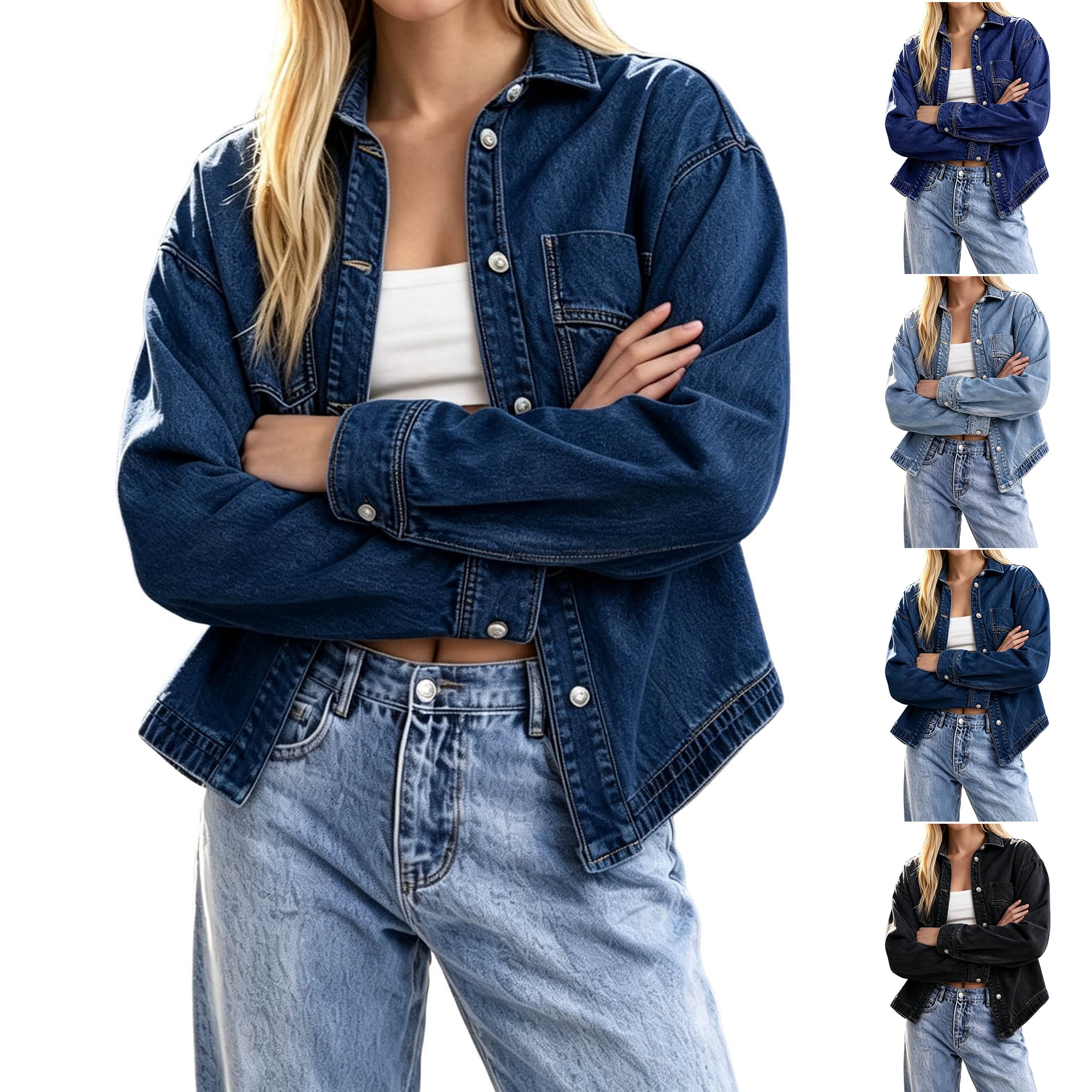 Button Down Front Spring Fall Outfits Blue L - Walmart.com