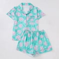 thumbnail image 1 of Button-Down Halloween Pajama Set Silk Oversized Fit Stretch Ghost Print Summerween Pajamas Ruffle Lingerie Notch Collar Sleepwear, 1 of 8