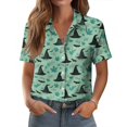 thumbnail image 1 of Button Down Halloween Shirts for Women Short Sleeve V Neck Fall Holiday Tops Loose Fit Casual Halloween Tshirts, 1 of 4