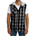 thumbnail image 1 of Button-Down Hoodies for Men with Pocket Sleeveless Shirts Mens Casual Plaid Printed Loose Breathable Going-Out Streetwear Tank Tops Vests, 1 of 4