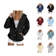 thumbnail image 1 of Button Down Hoodies for Women 2025 Fall Winter Long Sleeve Plain Hooded Sweatshirt with Pockets Jacket Coat, 1 of 6