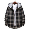 thumbnail image 1 of Button Down Jackets for Men Flannel Plaid Black Shirt Hood Fall Winter Button-Up Men Coat, 1 of 4