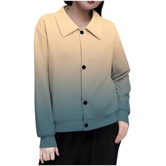 Button Down Jackets for Women Open Front Collared Gradient Cardigan ...