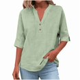 thumbnail image 1 of Button Down Linen Shirts for Women 3/4 Sleeve V Neck Linen Tops Fashion Summer Casual Pullover Loose Lightweight Beach Vacation Holiday Blouses, 1 of 6