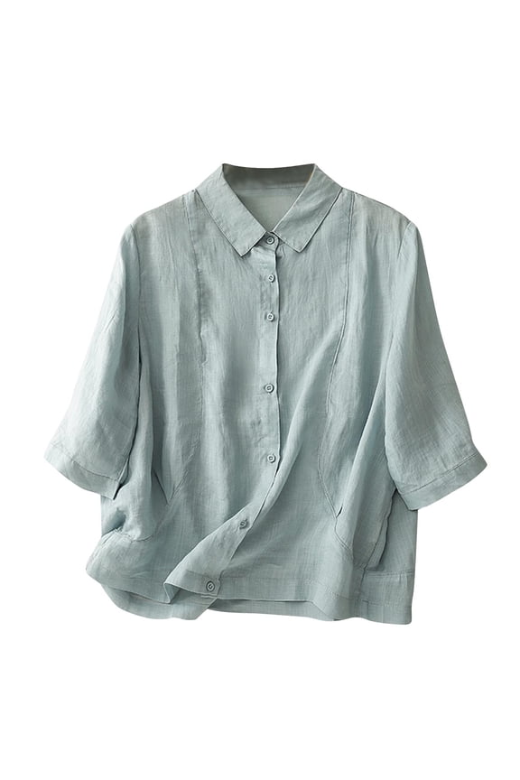 Button Down Linen Shirts for Women Embroidered Long Sleeve Cotton Gauze Tops Casual Loose Fit Collared Blouses