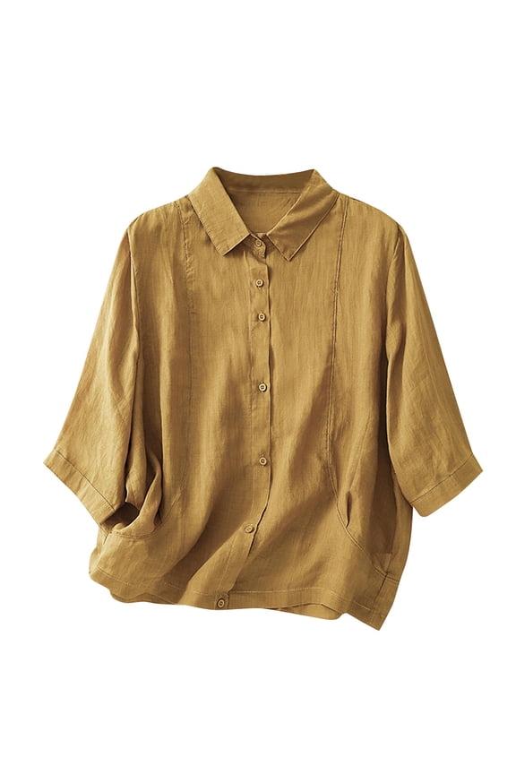Button Down Linen Shirts for Women Embroidered Long Sleeve Cotton Gauze Tops Casual Loose Fit Collared Blouses