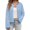 thumbnail image 1 of Button Down Long Sleeve Lightweight Crewneck Casual Knit Striped Cardigan, 1 of 7