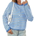 thumbnail image 1 of Button Down Long Sleeve Lightweight Crewneck Casual Knit Striped Cardigan, 1 of 7