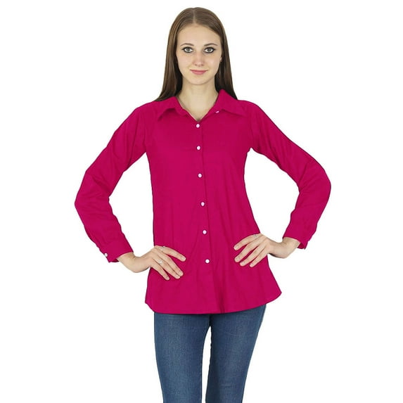 Button Down Long Sleeve Top Kurta Cotton Shirt Blouse Women Wear