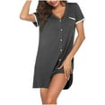 thumbnail image 1 of Button Down Night Gowns for Women, Fashion Casual Summer V-Neck Short Sleeved Contrasting Color for Home Simple Women's Short Dress., 1 of 5
