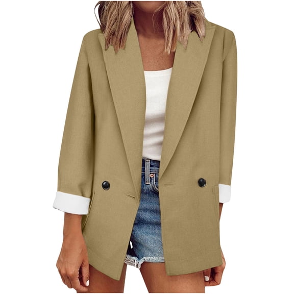 Button Down Open Front Blazers for Women Fashion Spring Summer Lapel Neck Long Sleeve Casual Jackets with Pockets