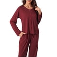 thumbnail image 1 of Button Down Pajamas Sets for Women Long Sleeve Sleepwear Matching Long Pants Comfy Pjs 2 Piece Lounge Set, 1 of 5