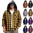 thumbnail image 1 of Button Down Plaid Jacket for Men,Long Sleeve Open Front Hooded Shacket Coat,with Drawstring and Check Pocket,Trendy Casual Outfits, 1 of 6