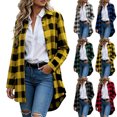 thumbnail image 1 of Button Down Plaid Jacket for Women,Mid-Length Long Sleeve Open Front Casual Shacket Coat,Cool Fall and Early Winter Days, 1 of 6