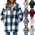 thumbnail image 1 of Button Down Plaid Jacket for Women,Turned-Down Collar Warm Fleece Shacket Coat with Pockets for Fall and Winter, 1 of 9