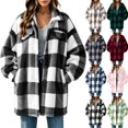 thumbnail image 1 of Button Down Plaid Jacket for Women,Turned-Down Collar Warm Fleece Shacket Coat with Pockets for Fall and Winter, 1 of 9