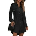 thumbnail image 1 of Button Down Pocket Collared Shirt Dress for Women Above Knee Length Black Large, 1 of 1