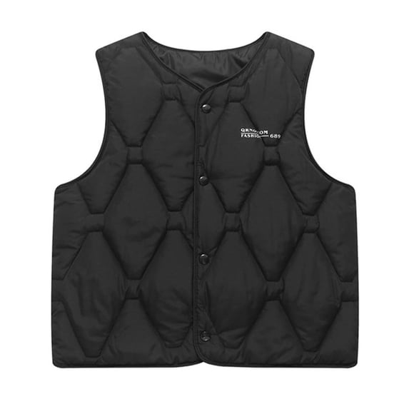 Button Down Quilted Vest Girls Lightweight Padded Puffer Jackets Sleeveless Thermal Fall Winter Coats Black, 7 Years