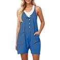 thumbnail image 1 of Button Down Rompers for Women Casual Shorts Trendy Vacation Loose Sleeveless Beach Romper Jumpsuits with Pockets, 1 of 8