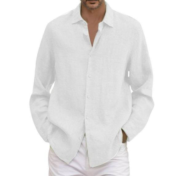 Button Down Shirt Male Cotton Linen Turn Down Shirts Solid Casual Big And Tall Long Sleeve Shirt Mens Linen Shirts White XXXXL