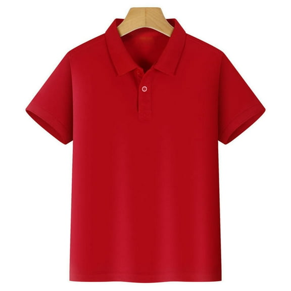 Button Down Shirt Moisture Wicking Performance Sport Polo Red Elegant Dress Summer Short Sleeves Tops for Boys 9-10 Years