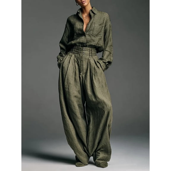 Button-Down Shirt & Wide-Leg Trouser